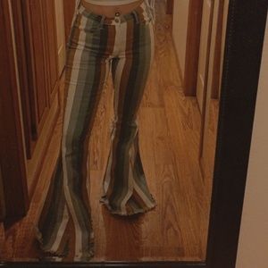 Multi-Color Striped Flare Jeans